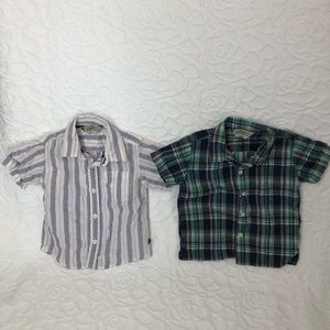 Lot of 2 Boys Old Navy Shirts Size 2T Short Sleeve Button up White/green💯Cotton